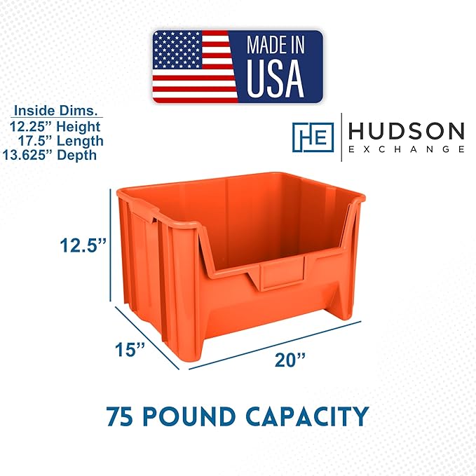 Hudson Exchange 20" x 15" x 12.5" Plastic Giant Stackable Hopper Bin Container - Image 2