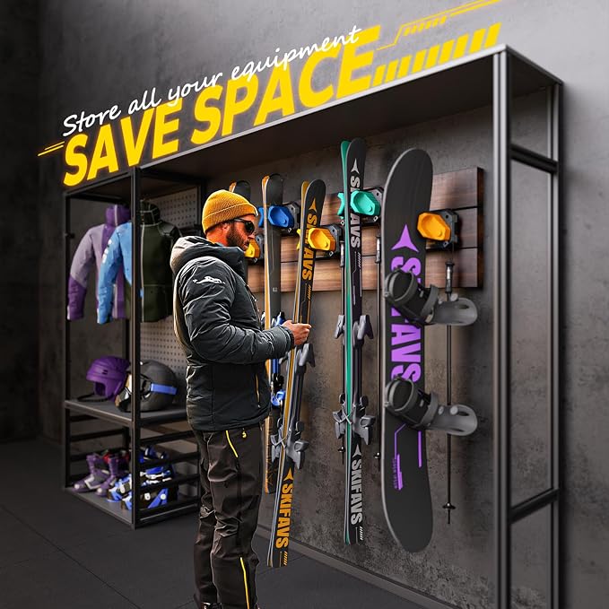 Ski & Snowboard Wall Rack for Garage Wall Fits Any Ski/board, Ski Wall Mount - Image 3