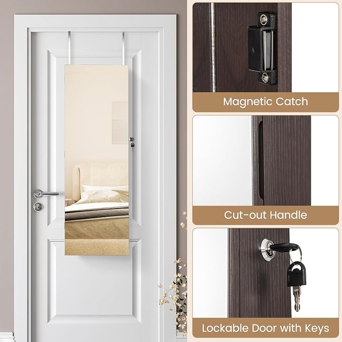 CHARMAID Jewelry Cabinet Wall or Door Mounted, Hanging Lockable Jewelry Armoire - Image 7
