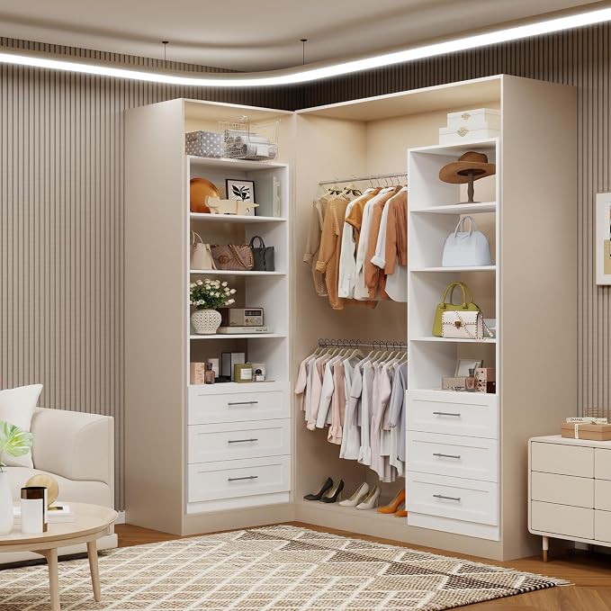 Closet System with 3 Drawers and Shelves, secilix 81" Wood Closet Organizer - Image 5