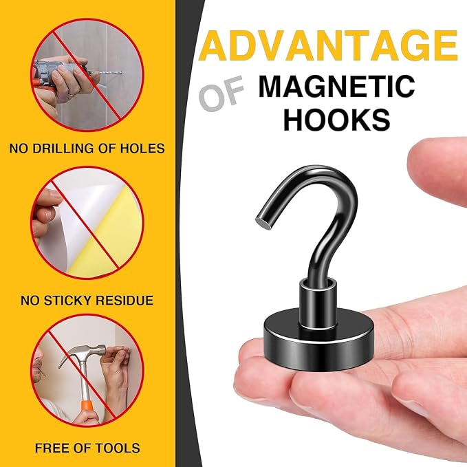 DIYMAG Magnetic Hooks Black 85 LB Heavy Duty Strong Magnet - Image 5