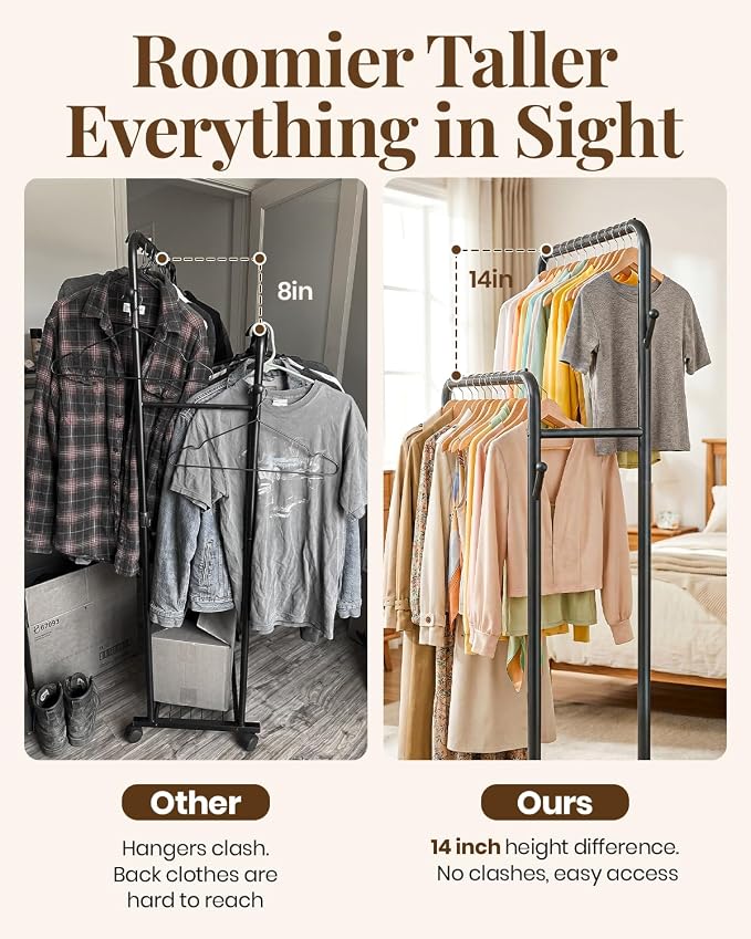 Delamu Clothes Rack Double Rods Clothing Racks - Image 4
