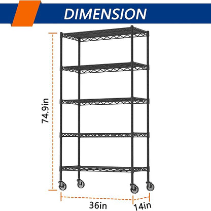 5-Shelf Adjustable Heavy Duty Storage Shelving Unit on 4 Wheel Casters - Image 3