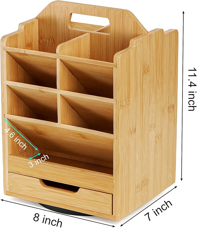 SOUJOY Bamboo Pen Holder Organizer, 360°Rotating Art Supply Storage Caddy - Image 2