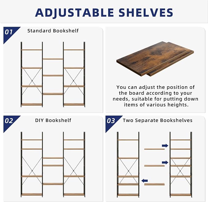 NUMENN Triple Column 4 Tier Bookshelf, Bookcase - Image 6
