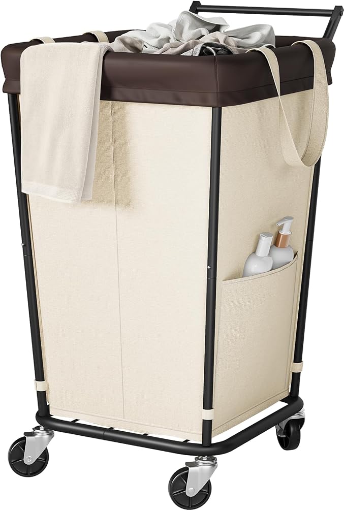 160L Laundry Hamper with Wheels and Handle, 2-Section Rolling Hamper by Wawocs