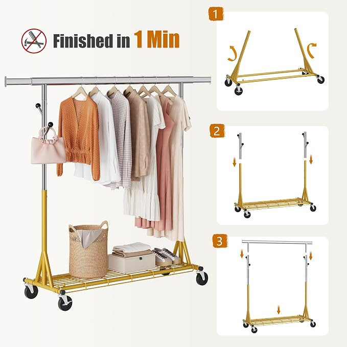 Rolling Clothes Rack Load 530lbs, Heavy Duty Garment Rack - Image 6
