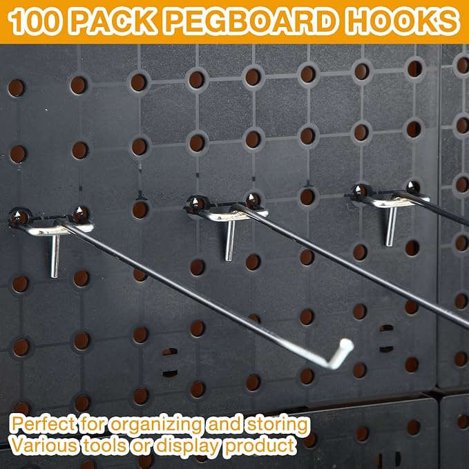 Funrous 100 Pack Peg Board Hooks Stainless Steel Pegboard Hooks Shelving - Image 4