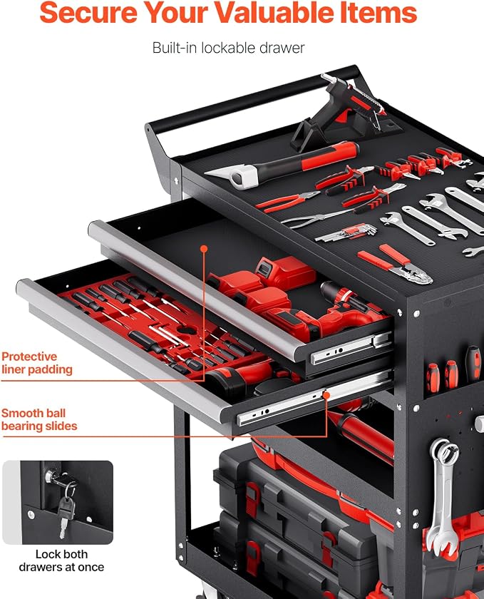 VEVOR 5-Tier Tool Cart with Wheels, 400 lbs Load Capacity, Rolling Work Cart - Image 3
