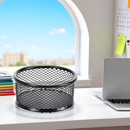1Pc Black Metal Paper Clip Holder Mesh Paperclip Bowl Binder Clip Dispenser - Image 4