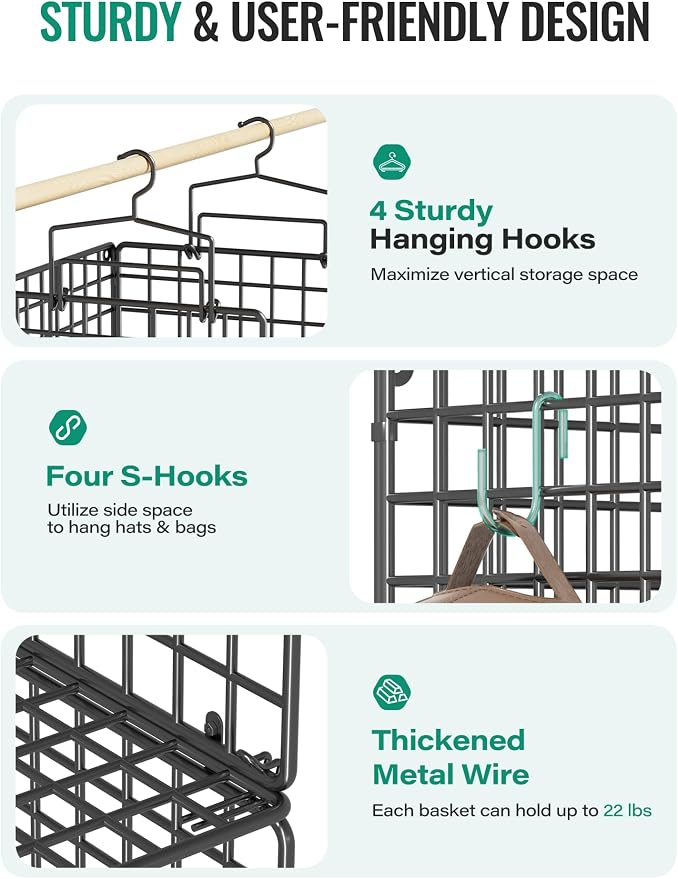 Hanging Closet Organizer, 4 Tier Metal Closet Organizers and Storage - Image 4