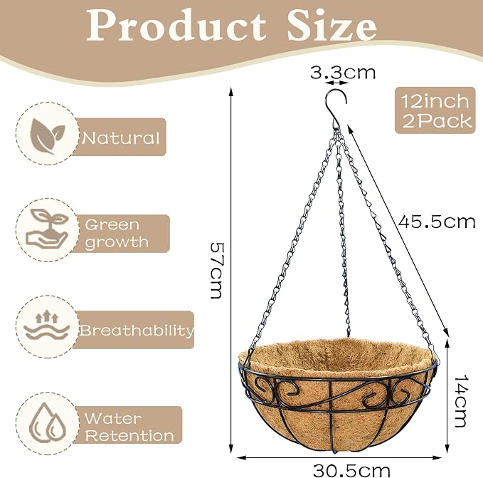 EIMQUVW Outdoor Metal Hanging Planters Basket Hanging Baskets - Image 3