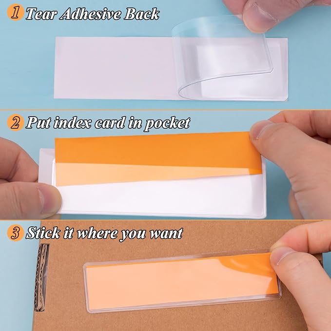 36 Pack 1.2" x 4.3" Self-Adhesive Label Holders Index Card Pockets - Image 2