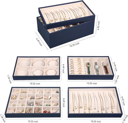 LANDICI Stackable Jewelry Organizer Trays 4 Set, PU Leather Jewelry Organizer - Image 4