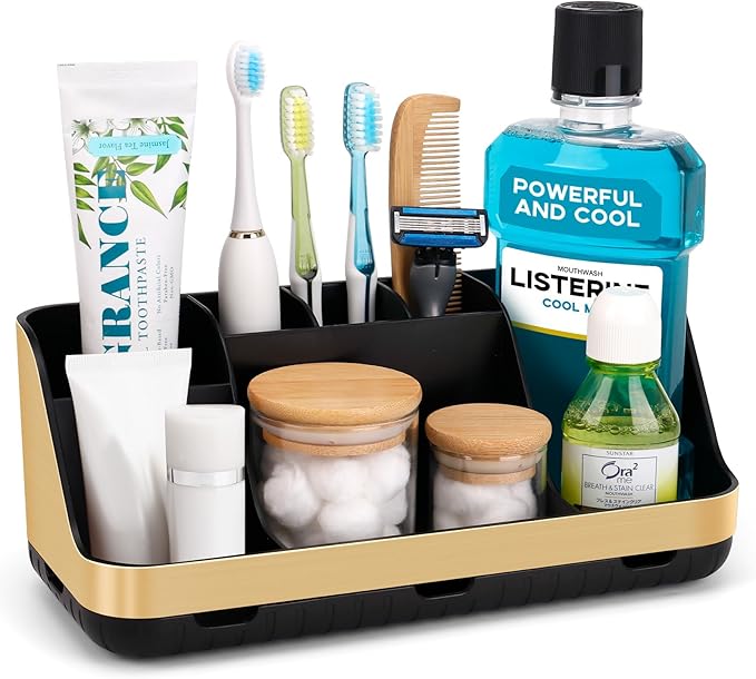 Gold Toothbrush Holders for Bathrooms Countertop Organizer by GFWARE