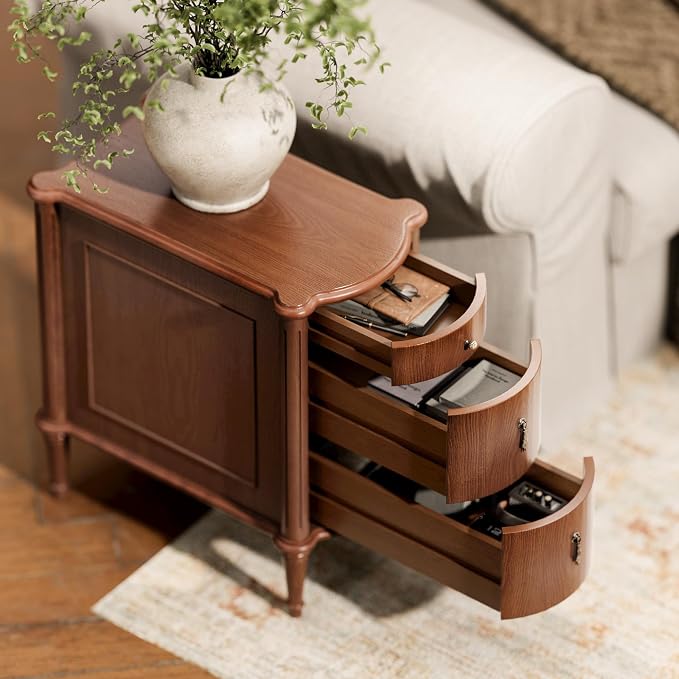 STO'SENSE Nightstand w/Charging Station & 3 Drawers, Pre-Assembled, Vintage - Image 4