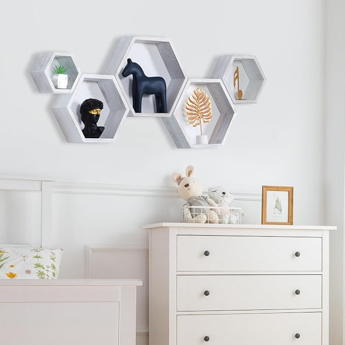 Hexagon Shelves, Floating Wall Shelf, Honeycomb Octagon Cube Shelves Wood | - Image 6