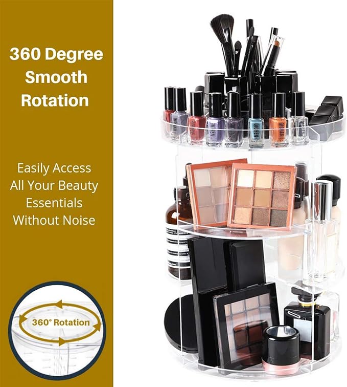 SUNFICON Rotating Makeup Organizer 360 Rotation Cosmetic Storage Holder Crystal - Image 7