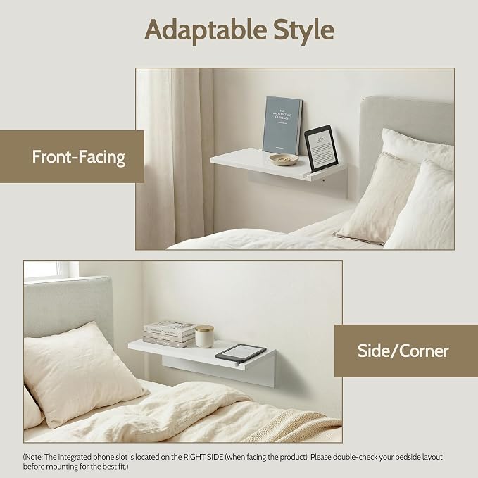 White Floating Nightstand Pine Small Bedside Table Wall Mounted | 16inch Wide - Image 7