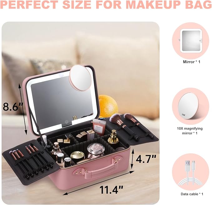 Mocado Travel Makeup Bag with LED Lighted Mirror, Makeup Case with 3 Color - Image 7