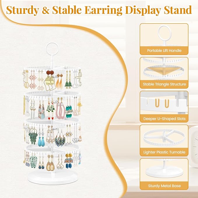 EsLuker.ly Earring Holder Organizer Rotating Stud Display Tree Rack, 4 Tier | - Image 5