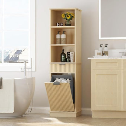 Natural Tilt Out Laundry Hamper Tall Bathroom Storage Cabinet Hidden Laundry by Mepplzian