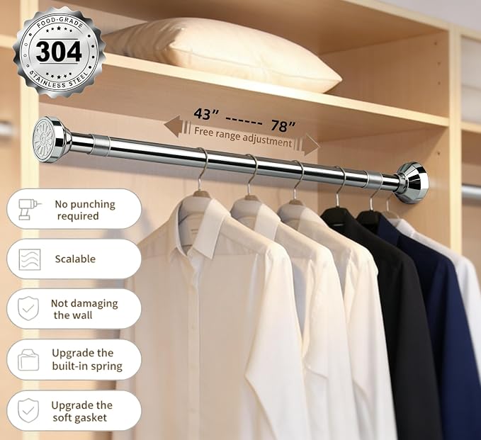 Adjustable clothesline pole, shower curtain pole, extendable metal wardrobe - Image 3