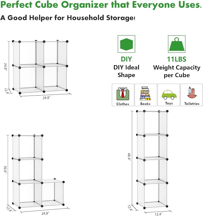 C&AHOME Plastic Cube Storage Organizer, 4-Cube Shelves Units, Portable Closet - Image 3
