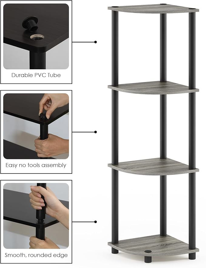 Furinno TURN-N-TUBE Corner Shelf, 4-Tier Corner Bookshelf, Display Storage - Image 6