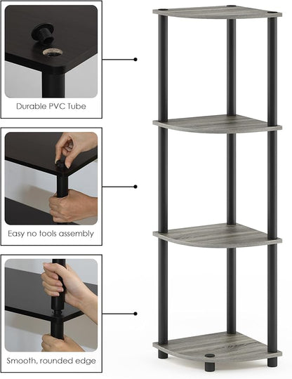 Furinno TURN-N-TUBE Corner Shelf, 4-Tier Corner Bookshelf, Display Storage - Image 6
