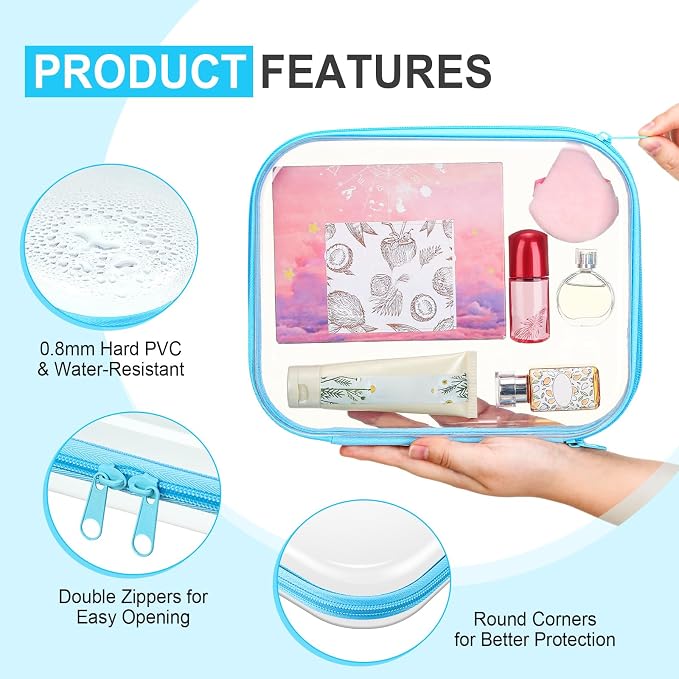 Sanwuta 6 Pcs Clear Hard Zipper Case Hard Plastic Zipper Pouches Transparent - Image 3