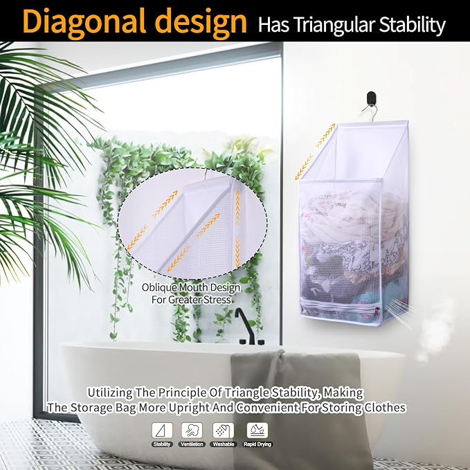 Hanging Collapsible Breathable Mesh laundry bags, Fast Drying Portable Space - Image 5