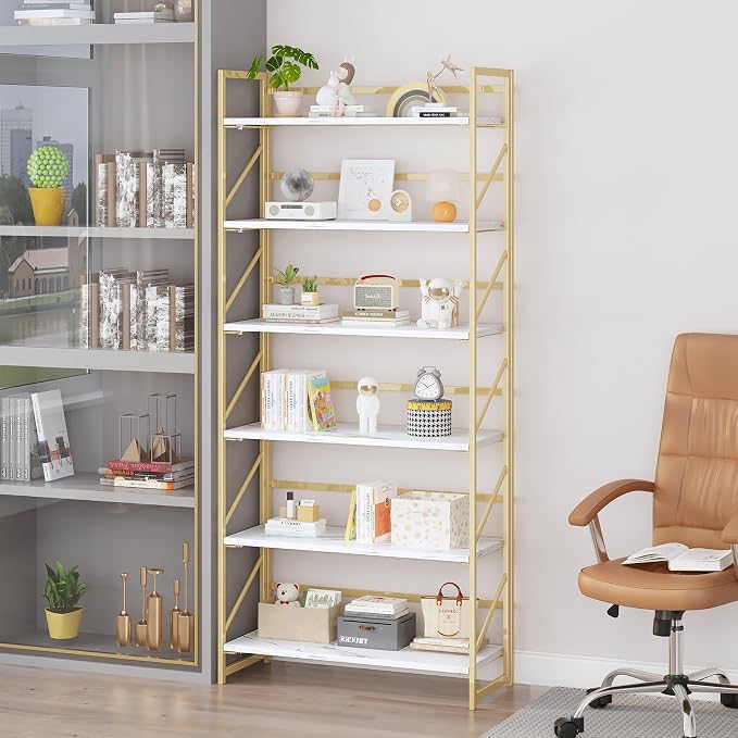 JSB 6 Tier No Assembly Folding Bookshelf, 30.7" Wide Foldable Storage Bookcase - Image 5