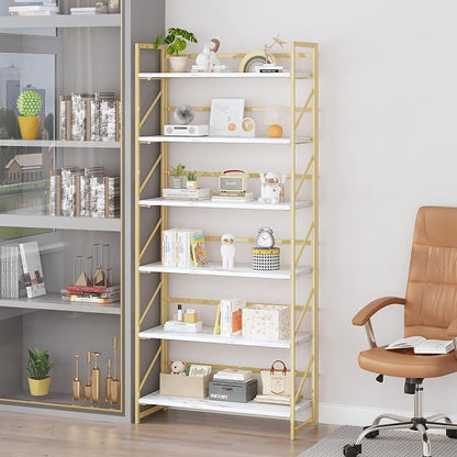 JSB 6 Tier No Assembly Folding Bookshelf, 30.7" Wide Foldable Storage Bookcase - Image 5