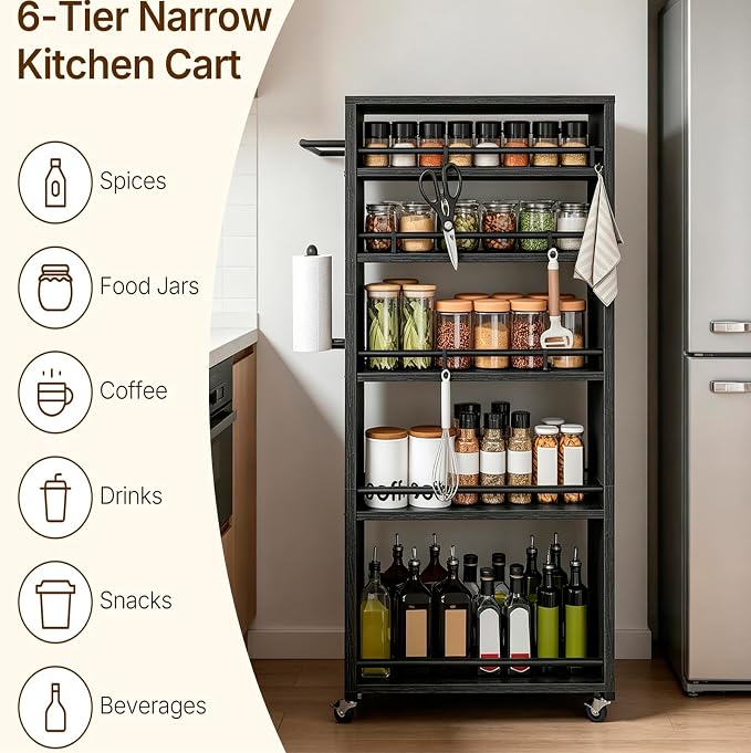 YATINEY 6 Tier Slim Storage Cart, Narrow Kitchen Cart - Image 2