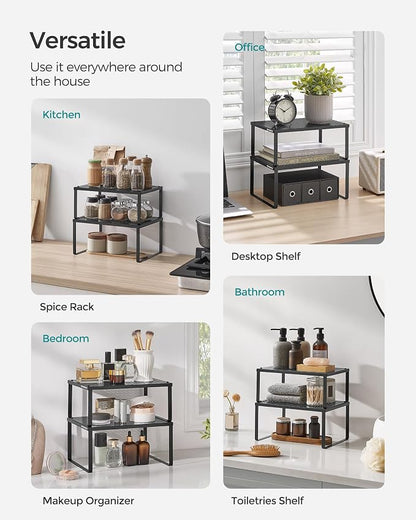 SONGMICS Spice Racks, Countertop Organizers, Shelf Risers, Expandable, Ink - Image 6