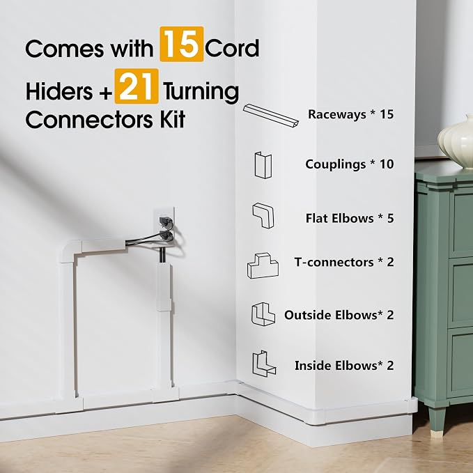212.6in Cord Covers for 2-3 Wires on Wall, TV Cord Hider Wall, Paintable Cable - Image 3