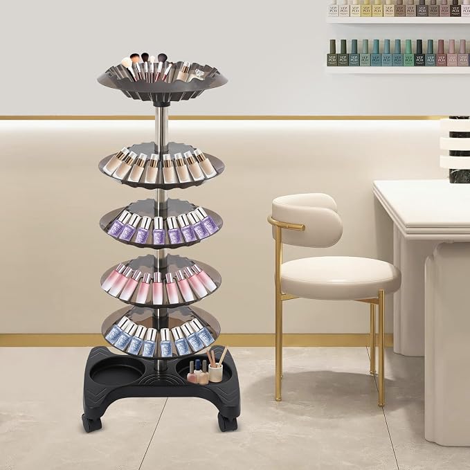 5-Tier Polish Carousel, 120-Bottle Cosmetic Tower w/Stainless Steel Core - Image 6