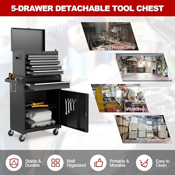 Goplus Tool Chest, 5 Drawers Rolling Tool Cabinet - Image 8
