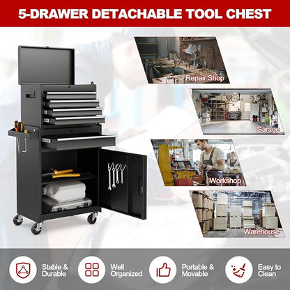 Goplus Tool Chest, 5 Drawers Rolling Tool Cabinet - Image 8