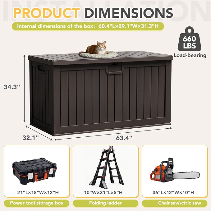 240 Gallon HDPE Deck Box Outdoor Indoor Waterproof Storage Box - Image 6