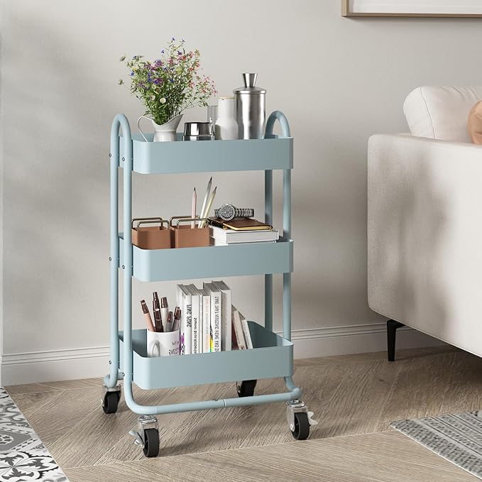 Metal Rolling Cart, 3-Tier Metal Rolling Cart - Image 2