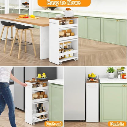 IBUYKE Slim Storage Cart 7.9" W, Rolling Kitchen Storage cart on Wheels - Image 9