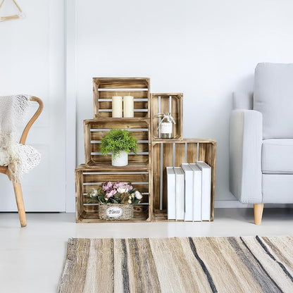 Set of 5 Large Wooden Crates, Nesting Storage Crate - Image 6