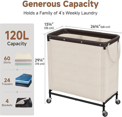 StorageWorks 3 Section Laundry Hamper, Rolling Laundry Cart - Image 3