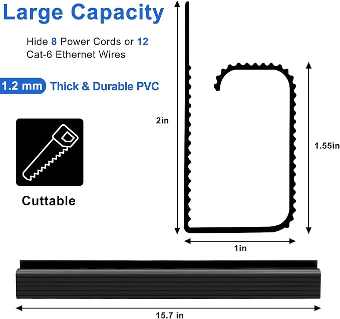 ZhiYo Cable Management Under Desk J Channel, 63in Cable Raceway, Self-Adhesive - Image 3