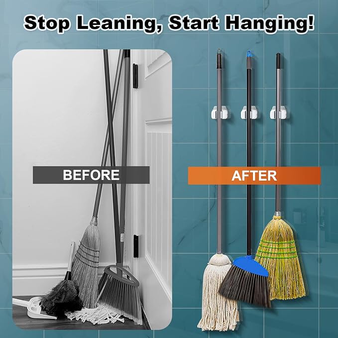 funest 6 Pack Mop and Broom Holder Wall Mount, No Drill Needed Self Adhesive - Image 7