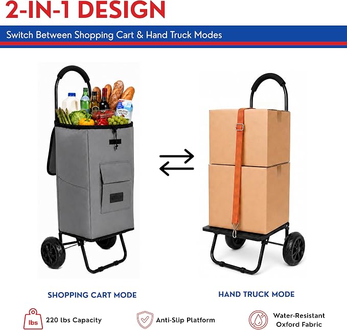 Shopping Cart, Super Loading Grocery Trolley, 220 lbs Capacity, Foldable Cart - Image 4