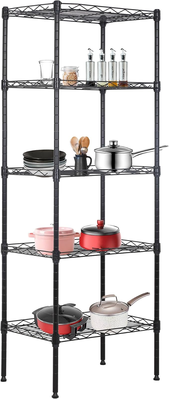 BestOffice | 5-Tier Wire Shelf | 17" x 12" x 48" | Black | Storage Shelves by BestOffice