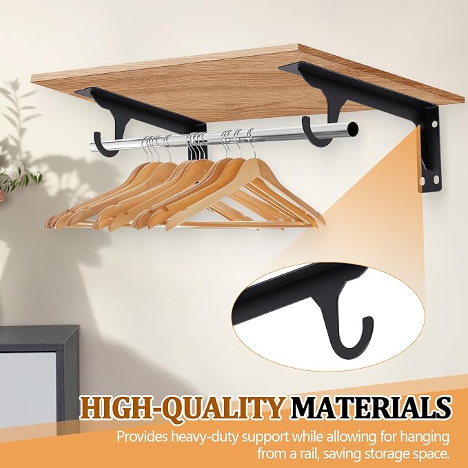 8 Pcs Wall Mounted Closet Rod Brackets Heavy Duty 11.18 Inch Closet Shelf - Image 5